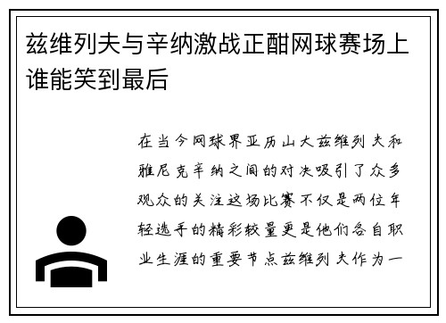 兹维列夫与辛纳激战正酣网球赛场上谁能笑到最后